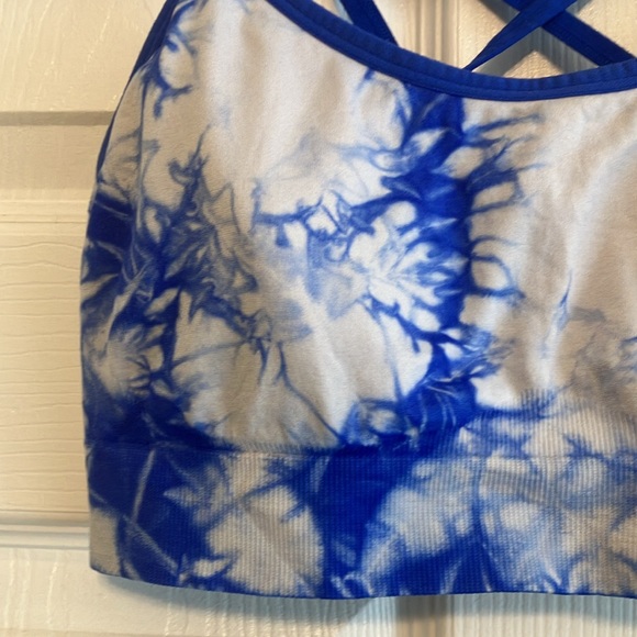 Cascade Sport blue tie dye athletic padded sports bra Summer L 36B 38B no wire - Picture 3 of 9
